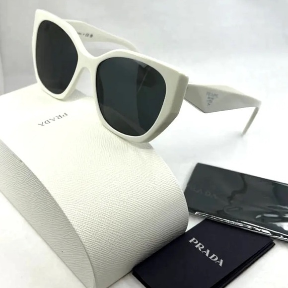 Prada PR19ZS 1425S0 Talc White Dark Grey Rectangle Women Sunglasses - Picture 1 of 4